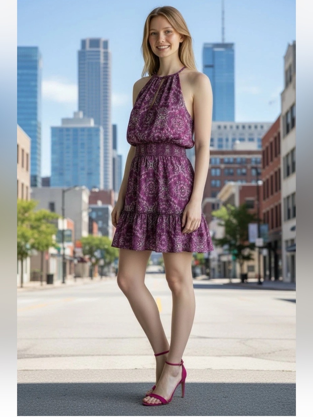Ramy Brook Medallion Preston Halter Mimi dress in fuschia size medium